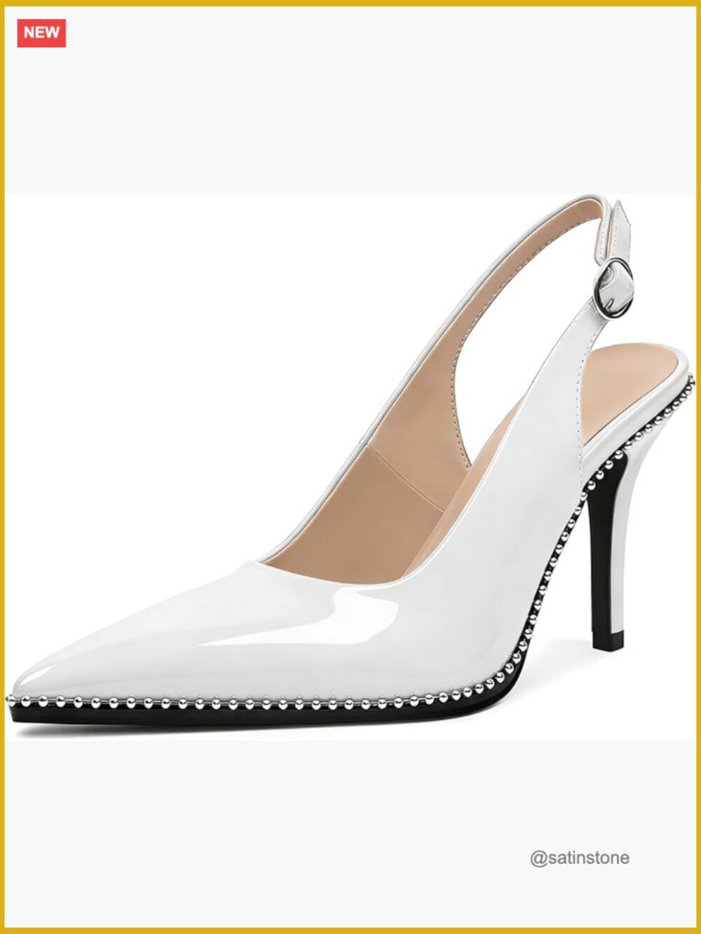 Women's Beaded Pumps High Heel Slingback Pointed Toe Stilettos Ankle Strap